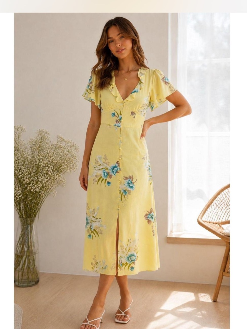 New Urban Outfitters Heart Melter button front Floral Dress in Yellow Size S